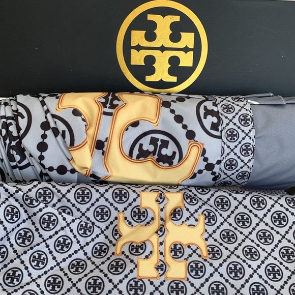 ❤️❤️❤️Tory Burch folding umbrella, grey/yellow/black NEW❤️❤️❤️ - Picture 12 of 12